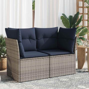 vidaXL Tuinbank 2-zits met kussens poly rattan grijs, Tuin en Terras, Verzenden, Nieuw