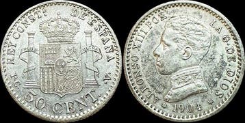 Espagne. Alphonse XIII. 2 Silver Coins - 50 Cent - 1904 -