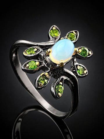 Opaal & Chrome Diopsiet Ring - 925 Sterlingzilver -