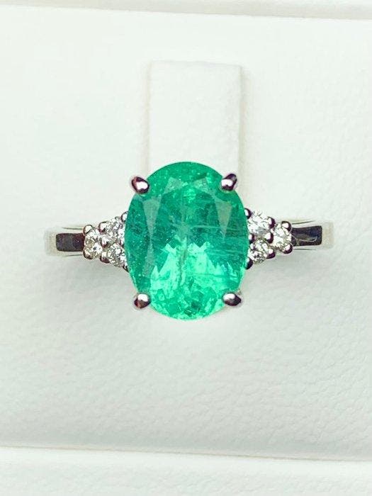 Ring - 14 karaat Witgoud - 2.33ct. tw. Smaragd - Diamant -, Bijoux, Sacs & Beauté, Bagues
