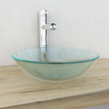 vidaXL Wasbak gehard glas 42 cm matglas, Verzenden