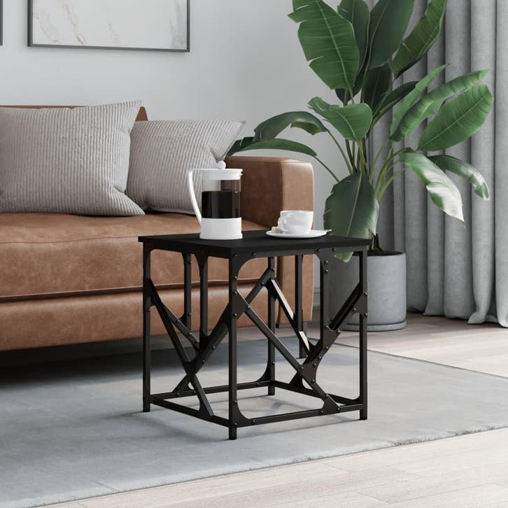 vidaXL Salontafel 45x45x47,5 cm bewerkt hout zwart, Huis en Inrichting, Tafels | Salontafels, Nieuw, Verzenden