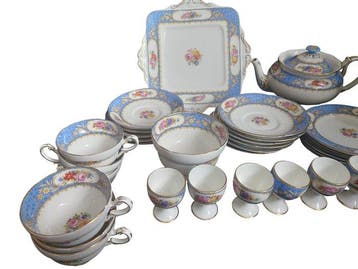 Theeservies - Vintage Paragon F6212 Blue Floral Tea Set Art