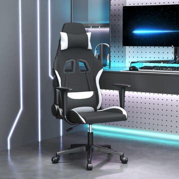 vidaXL Massage gamestoel stof zwart en wit, Verzenden, Nieuw