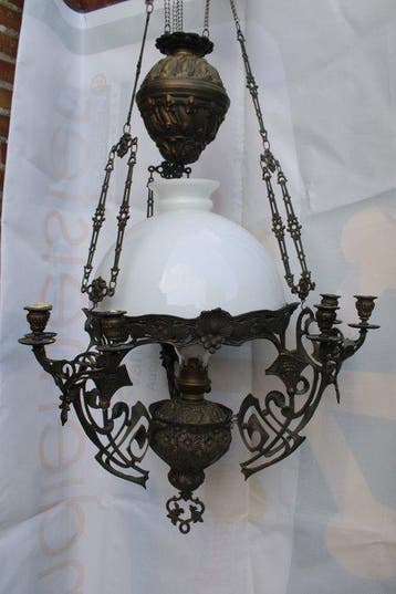 Kroonluchter - Koper - met olielamp en kaarsen