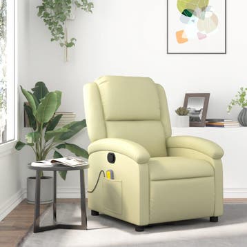 vidaXL Massagestoel van echt leer, crèmekleurig, Huis en Inrichting, Fauteuils, Verzenden, Nieuw
