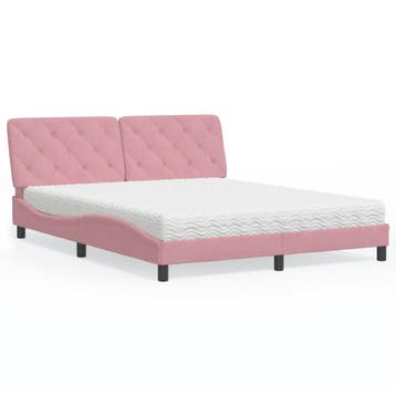 vidaXL Bed met matras fluweel roze 160x200 cm, Huis en Inrichting, Slaapkamer | Bedden, Verzenden, Nieuw