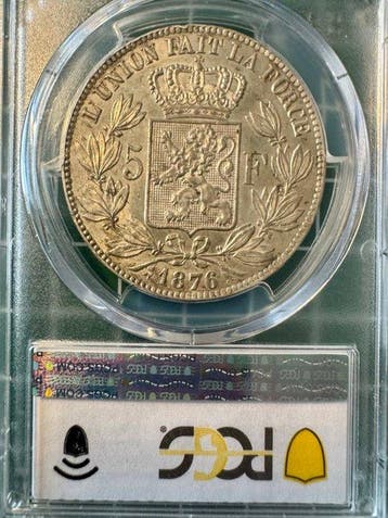 België. Leopold II. 5 Francs 1876 PCGS AU55 (Zonder
