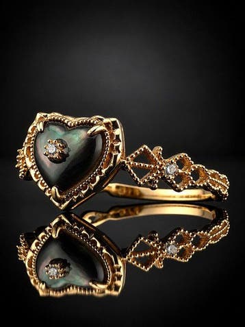 Hart Labradoriet Ring - Verguld 925 Sterlingzilver -
