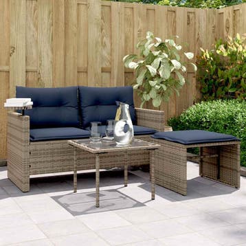 vidaXL 3-delige tuinbankset met kussens, grijs polyrotan, Verzenden