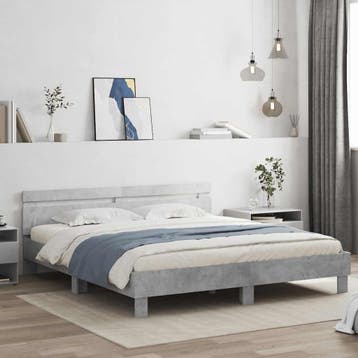 vidaXL Bedframe met hoofdeinde bewerkt hout betongrijs, Verzenden, Nieuw