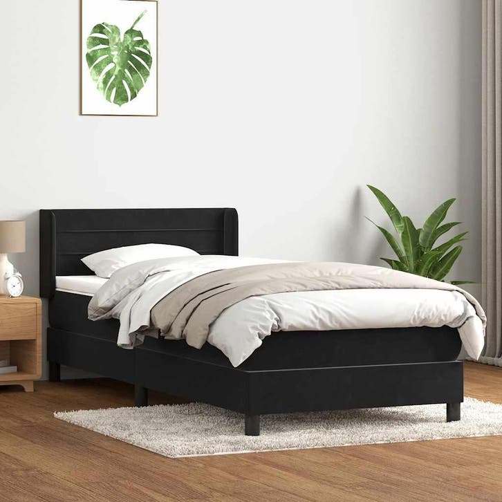 vidaXL Boxspring met matras fluweel zwart 90x210 cm, Maison & Meubles, Chambre à coucher | Lits, Envoi