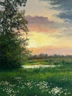 Emre Kinali - Field of Dandelions, Antiek en Kunst, Kunst | Schilderijen | Modern