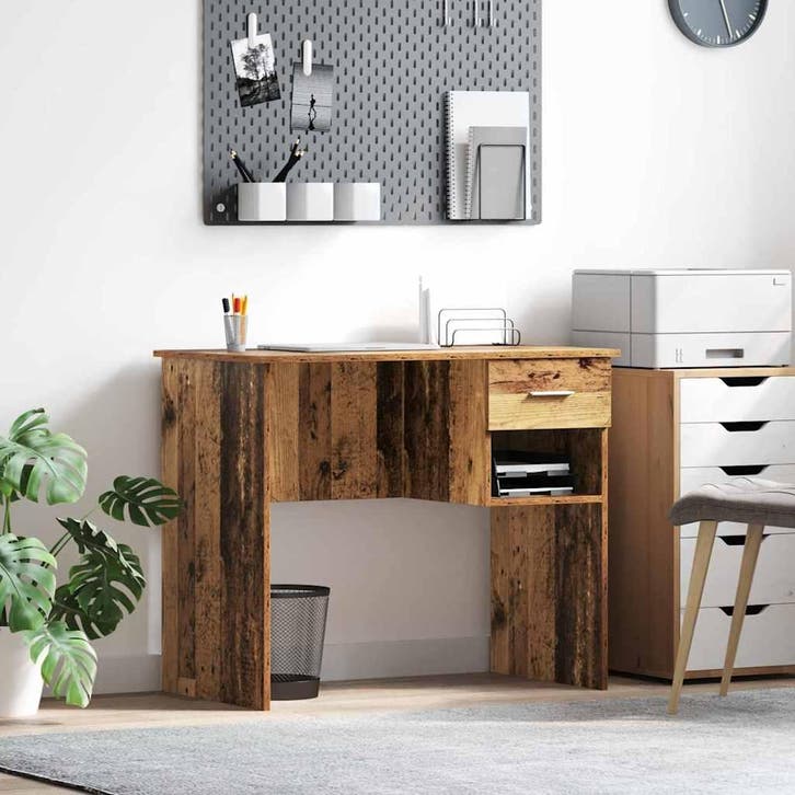 vidaXL Bureau met lade met plank Oud Hout 90 x 49 x 75 cm, Maison & Meubles, Bureaux, Envoi