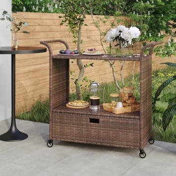 vidaXL Serveerwagen met lade 100x45x97 cm poly rattan bruin, Verzenden, Nieuw