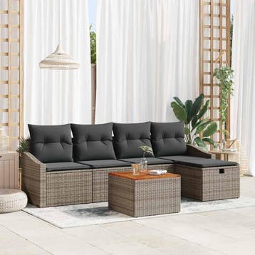 vidaXL Tuinbank Set 6 st Grijs poly rattan, Verzenden, Nieuw