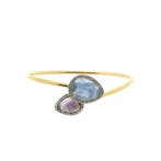 Gouden slavenarmband met chalcedoon en zirconia; Maat S/M, Gebruikt, Overige kleuren, Ophalen of Verzenden, Met edelsteen