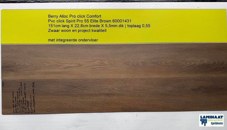 Pvc click Spirit Elite Brown met integreerde ondervloer, Huis en Inrichting, Stoffering | Vloerbedekking, Bruin, 75 m² of meer