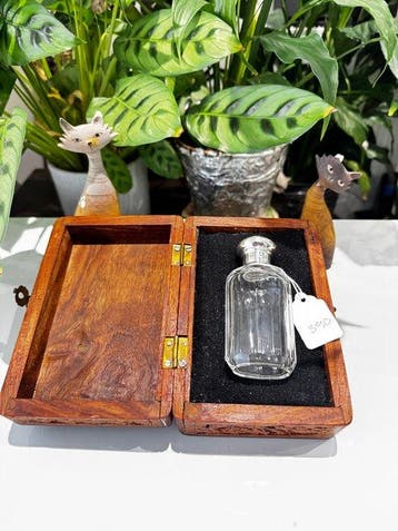 Antique Cut Glass Perfume Bottle with Solid 925 Sterling