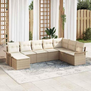 vidaXL Tuinbank Set 8 st Beige poly rattan, Verzenden, Nieuw