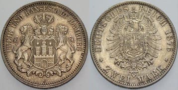 2 Mark 1876 J Hamburg Freie en Hansestadt, Postzegels en Munten, Verzenden, België