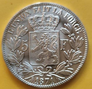 België. Leopold II. 5 Francs 1871 (Zonder minimumprijs)