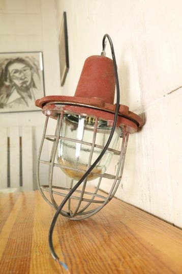 Lampe à suspendre - Rare lampe pendante cage industrielle
