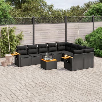 vidaXL 10-delige Loungeset met kussens poly rattan zwart, Tuin en Terras, Verzenden, Nieuw, Loungeset