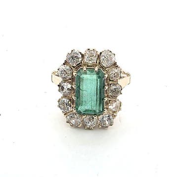 Ring - 18 karaat Geel goud - 3.20ct. tw. Smaragd - Diamant