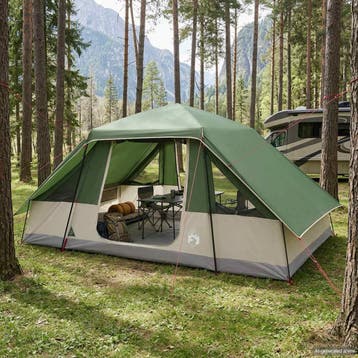 vidaXL Gezinstent met regenhoes waterdicht 6-persoons Groen, Caravans en Kamperen, Verzenden, Nieuw