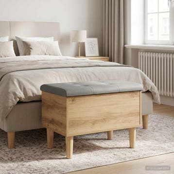 vidaXL Opbergbank met kussen Artisanaal eiken 62 x 42 x 46, Verzenden