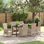 vidaXL Tuin Eettafel Set met kussen 7 pcs Beige poly rattan, Verzenden, Nieuw