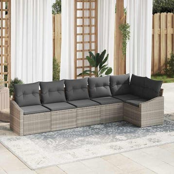 vidaXL Tuinbank Set 6 st Lichtgrijs poly rattan, Verzenden