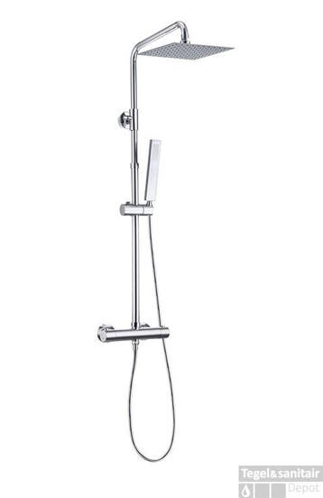 Regendoucheset BWS Thermostatisch Square met Handdouche, Ophalen of Verzenden, Nieuw, Chroom, Kraan