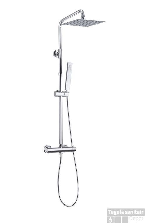 Regendoucheset BWS Thermostatisch Square met Handdouche, Doe-het-zelf en Bouw, Sanitair, Kraan, Nieuw, Chroom, Ophalen of Verzenden