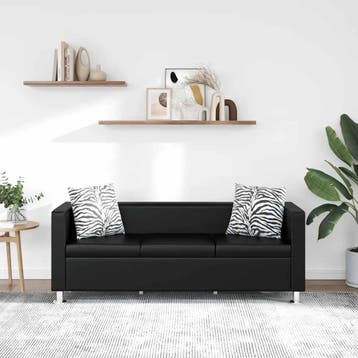 vidaXL Driezitsbank / zetel kunstleer zwart, Huis en Inrichting, Verzenden, Nieuw