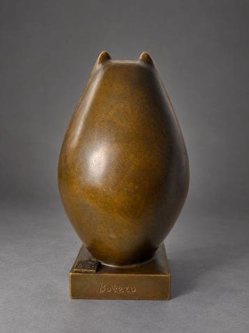 Botero - sculptuur, Dikke poes, kat - 14 cm - Brons