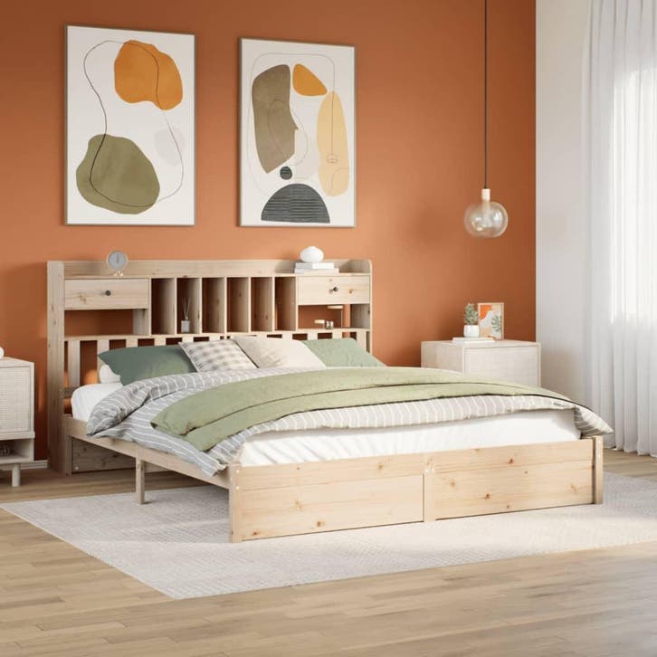 vidaXL Bed met boekenkast zonder matras massief grenenhout, Huis en Inrichting, Slaapkamer | Bedden, Nieuw, Verzenden