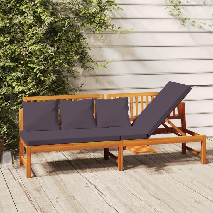vidaXL Dagbed met grijs kussen 200x60x75 cm massief, Tuin en Terras, Ligbedden, Nieuw, Verzenden