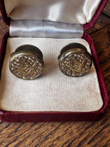 Boutons de manchette faits à la main 1880c plaqué or, Verzamelen, Militaria | Algemeen