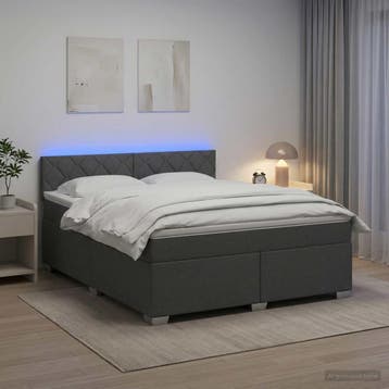 vidaXL Boxspringbed met matras en LED Donkergrijs 180 x 200, Verzenden, Nieuw