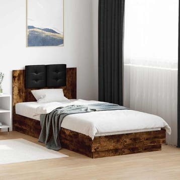 vidaXL Bedframe met Hoofdbord Gerookt eiken Bewerkt hout, Verzenden, Nieuw
