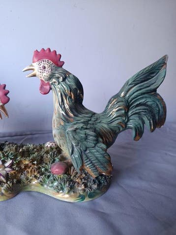 sculptuur, Galli che litigano - 20 cm - Keramiek