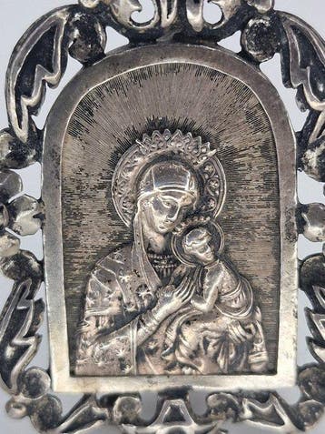 Icoon - Moeder Gods - .925 zilver - Antiek zilveren icoon
