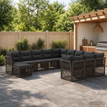 vidaXL Tuinbank Set 12 st Grijs poly rattan, Tuin en Terras, Verzenden, Nieuw