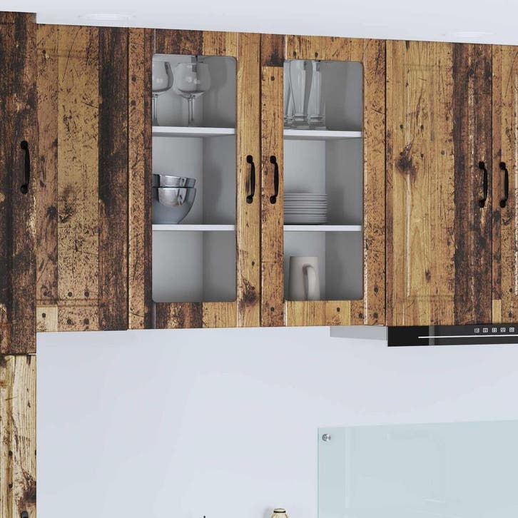 vidaXL Wandglas Kasten PORTO Oudhout 40 x 31 x 80 cm Bewerkt, Huis en Inrichting, Kasten | Overige, Nieuw, Verzenden