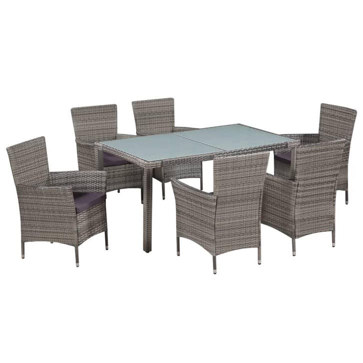 vidaXL 7-delige Tuinset met kussens poly rattan grijs, Tuin en Terras, Tuinsets en Loungesets, Tuinset, Nieuw, Verzenden