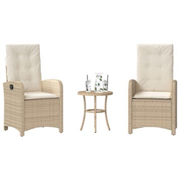 vidaXL 3-delige Bistroset met kussens poly rattan beige, Verzenden, Nieuw