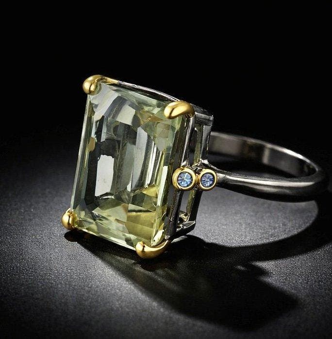 Prehniet - 925 zilver - zwart gerhodineerd - - Ring, Antiek en Kunst, Curiosa en Brocante