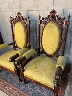Fauteuil - Walnoot - Barokstijl fauteuils - H: 125 cm, Antiek en Kunst
